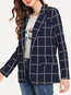 Shawl Collar Long Straight Office Plaid Coat (Style V101232)