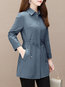 Shirt Collar Long Office Plain Pockets Coat (Style V101242)