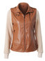 Short Straight Casual Color Block Zipper Jacket (Style V101246)