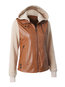 Short Straight Casual Color Block Zipper Jacket (Style V101246)