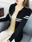 Slim Elegant Striped Knitted Zipper Coat (Style V101310)