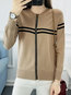 Slim Elegant Striped Knitted Zipper Coat (Style V101310)