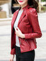 Shawl Collar Slim Date Night Plain PU Leather Jacket (Style V101315)