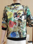 Stand Collar Short Casual Animal Pockets Jacket (Style V101319)