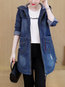 Hooded Long Plain Denim Pockets Coat (Style V101352)