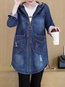 Hooded Long Plain Denim Pockets Coat (Style V101352)