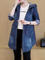 Hooded Long Plain Denim Pockets Coat (Style V101352)