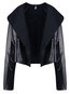 Shawl Collar Short Plain PU Leather Patchwork Jacket (Style V101353)
