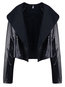 Shawl Collar Short Plain PU Leather Patchwork Jacket (Style V101353)