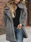 Shawl Collar Knee Length Plain Fauxfur Pockets Coat (Style V101383)