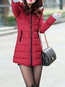 Hooded Straight Plain Dacron Pockets Coat (Style V101468)