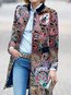 Stand Collar Slim Floral Polyester Pattern Coat (Style V101591)