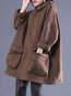 Long Loose Plain Cotton Pockets Coat (Style V101701)