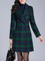 Shawl Collar Long Elegant Plaid Button Coat (Style V101716)