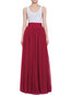 Maxi A-line Elegant Mesh Tulle Plain Skirt (Style V101748)