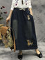 Ankle Length Straight Slow Life Denim Animal Skirt (Style V101750)