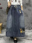 Ankle Length Straight Slow Life Denim Animal Skirt (Style V101750)