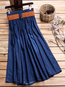 Ankle Length A-line Slow Life Belt Denim Skirt (Style V101751)