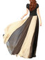 Maxi Loose Slow Life Cascading Ruffle Color Block Skirt (Style V101758)