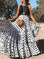 Maxi Pleated Cascading Ruffle Chiffon Polka Dot Skirt (Style V101762)