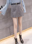 A-line Office Belt Wool Striped Skirt (Style V101764)
