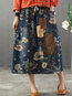 Ankle Length Loose Patchwork Denim Floral Skirt (Style V101766)