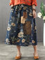 Ankle Length Loose Patchwork Denim Floral Skirt (Style V101766)