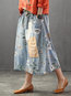 Ankle Length Loose Patchwork Denim Floral Skirt (Style V101766)