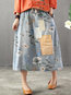 Ankle Length Loose Patchwork Denim Floral Skirt (Style V101766)