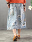 Ankle Length Loose Patchwork Denim Floral Skirt (Style V101766)