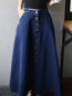 A-line Korean Button Denim Plain Skirt (Style V101774)