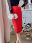 Knee Length Pencil Elegant Button Plain Skirt (Style V101779)
