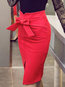 Knee Length Office Cut Out Polyester Plain Skirt (Style V101785)