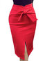 Knee Length Office Cut Out Polyester Plain Skirt (Style V101785)