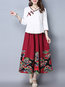 Ankle Length Fit and Flare Slow Life Patchwork Cotton Skirt (Style V101791)