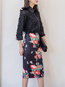 Knee Length Pencil Zipper Polyester Floral Skirt (Style V101795)