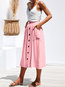 Loose Slow Life Button Linen Plain Skirt (Style V101825)
