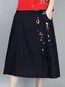 Mid-Calf A-line Pattern Linen Plain Skirt (Style V101831)