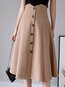 Mid-Calf A-line Office Button Polyester Skirt (Style V101836)