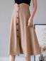 Mid-Calf A-line Office Button Polyester Skirt (Style V101836)