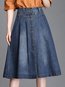 Mid-Calf A-line Slow Life Denim Plain Skirt (Style V101842)
