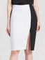 Knee Length Office Zipper Polyester Color Block Skirt (Style V101849)