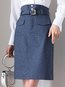 Knee Length Straight Office Polyester Plain Skirt (Style V101850)