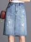 Knee Length Straight Western Denim Plain Skirt (Style V101853)