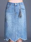 Knee Length Straight Button Denim Plain Skirt (Style V101869)
