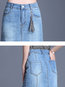 Knee Length Straight Button Denim Plain Skirt (Style V101869)