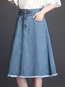 A-line Date Night Button Polyester Plain Skirt (Style V101884)