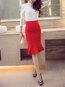 Knee Length Office Ruffle Polyester Plain Skirt (Style V101898)