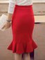 Knee Length Office Ruffle Polyester Plain Skirt (Style V101898)