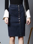 Knee Length Straight Date Night Button Plain Skirt (Style V101900)